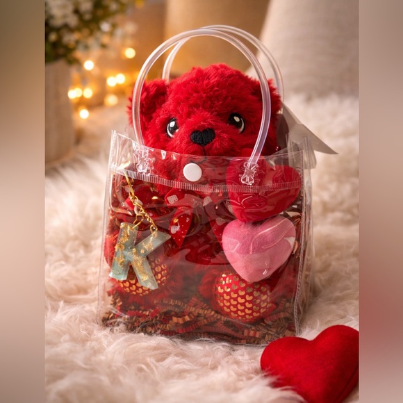 Valentine Teddy Gift Set w/ Personalized Letter Charm – Ready-to-Gift Love Bag - Picture 2 of 7